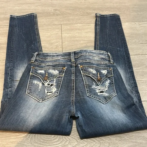 Miss Me Blue Skinny Jeans with Vintage Fading - Picture 1 of 10